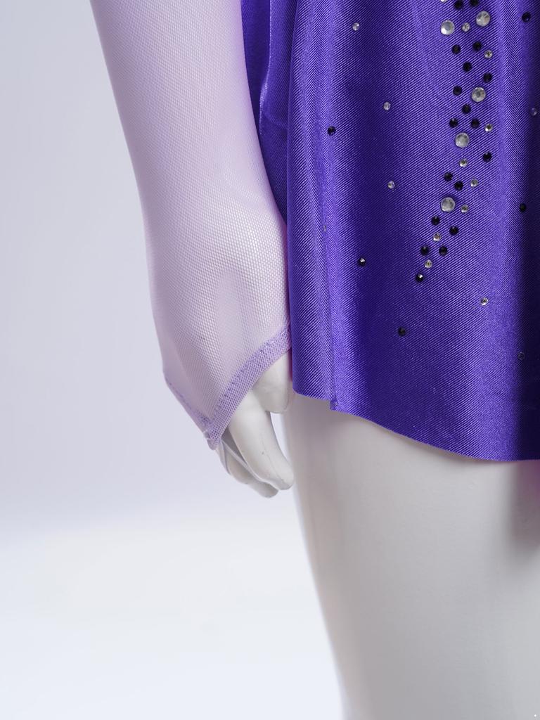 Jenter Skøytekjoler Dansedrakter Mock Neck Langermet Fargeblokk Gjennomsiktig Mesh Patchwork Skinnende Rhinestones Kjole