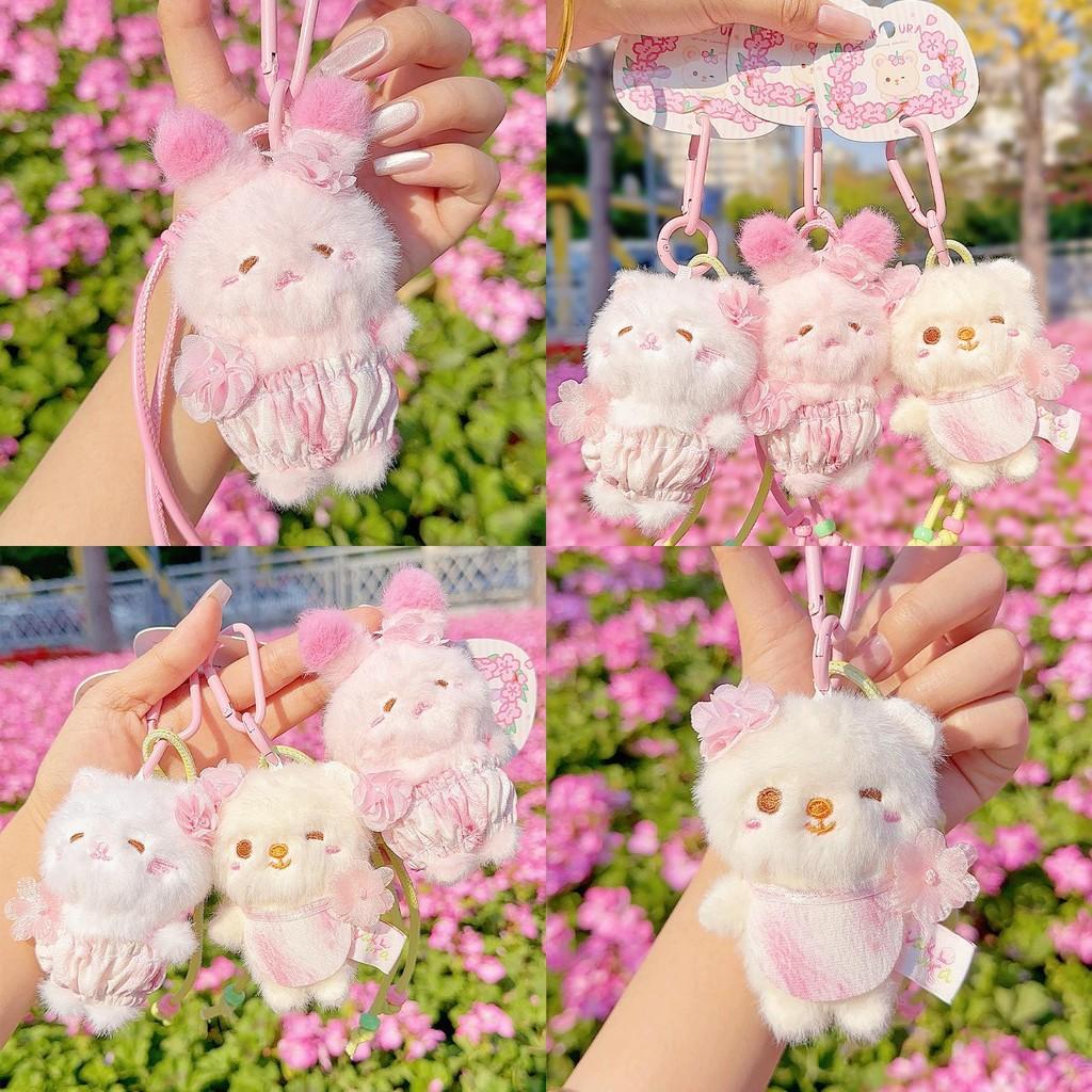 Cherry Blossom Bear Rabbit Cat Plush Animal Keychain For Girls And Kids