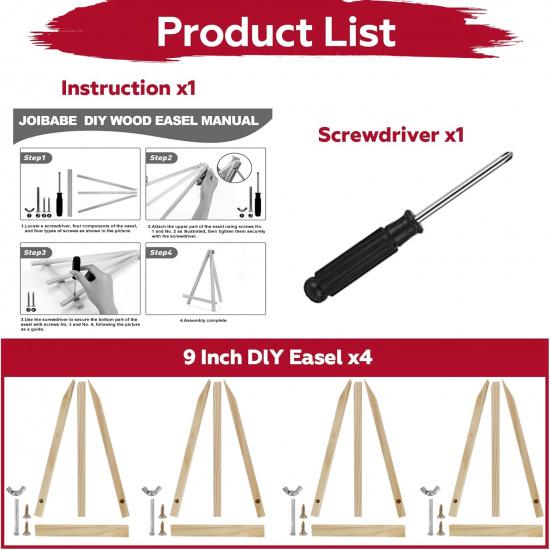 4 Pack 9 Inch Wooden Easel Stand, Portable A-Frame Tabletop Display Easel for Painting, Canvas, Signs,Photos, Art Easel for Kids, Students,