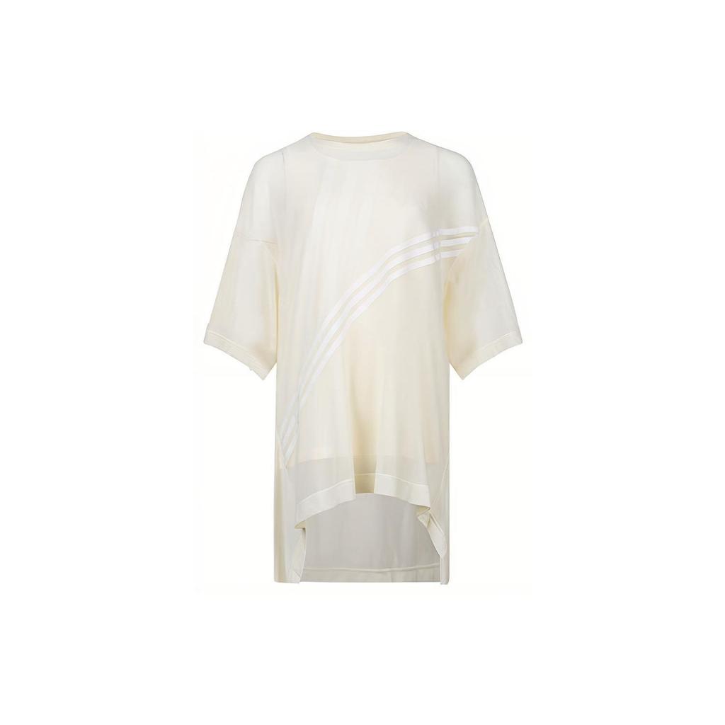 Y-3 Mesh Splicing Striped Short Sleeve T-Shirt Women Tops White HG6112