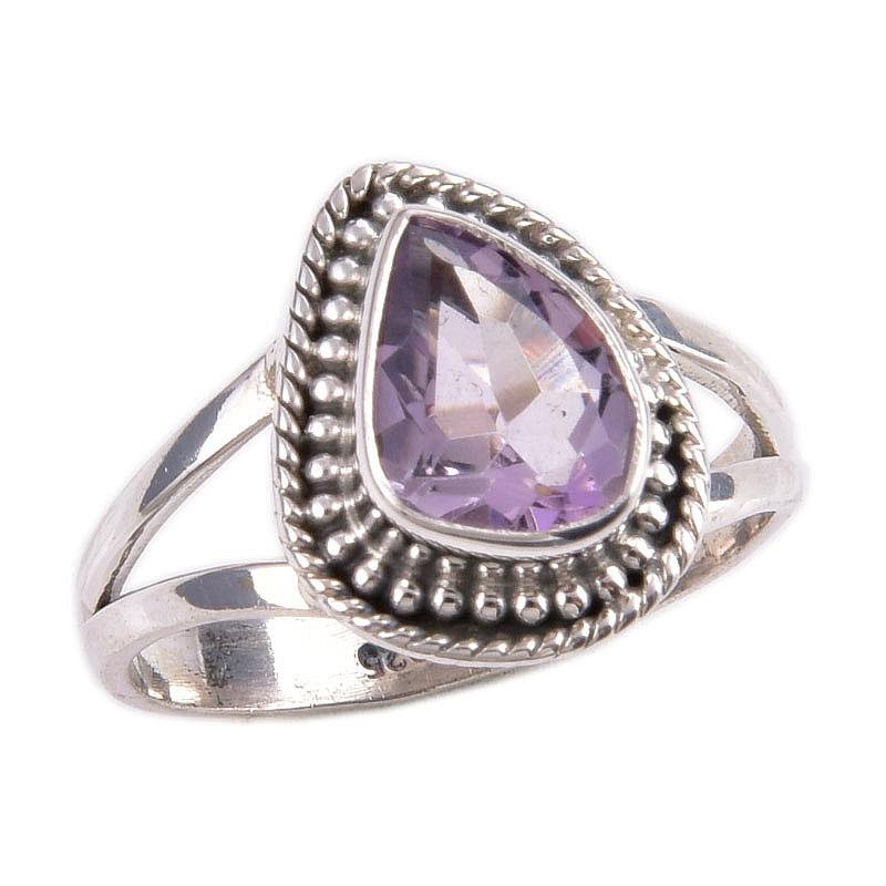 Natural Pink Amethyst Gemstone Handmade 925 Solid Silver Jewelry Ring S.8 L0a39