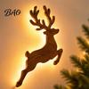 Damage Free Wall Decor Christmas Reindeer Light, Wooden LED Silhouette with Warm Backlight, Seasonal Entryway Accent Battery Operated Lighted Festive
