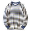 and Autumn Heavy Weight Cotton Navy-Striped Shirt Men's Long-Sleeved T-shirt Cotton Retro Blue and White Stripes Loose Bottoming Shirt Tops Tide