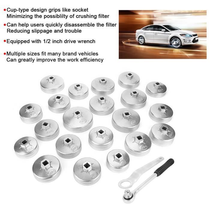 Qiilu Jeu de clés pour filtre à huile 23pcs Kit d'Outils de Dissolvant Adaptateur de Douille de Retrait de Clé de Filtre à Huile