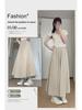 2025 Summer Women's Blue A-Line Pleated Midi Skort with High Waist and Wide-Leg Design