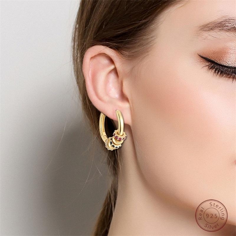 925 Ayar Burgu Halka Küpeler Minimalist Altın Yuvarlak Moda Zirkon Tokalı Düğün Takısı Kadınlar İçin Hediye