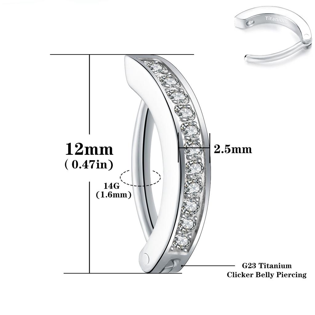 14G G23 Titan Clicker Bauchnabelring, 10/12mm Umgekehrt gebogener Hoop Bauchnabel Barbell Body Piercing Schmuck