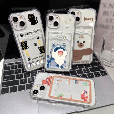 Silikon-Katzen-Kartenhalter-Hülle für Redmi Note 13 Pro 5G 12 11 10 14C 13C 9 8 12C 10C 9T 9C NFC 9A 10s 9s 11s Funda Cover