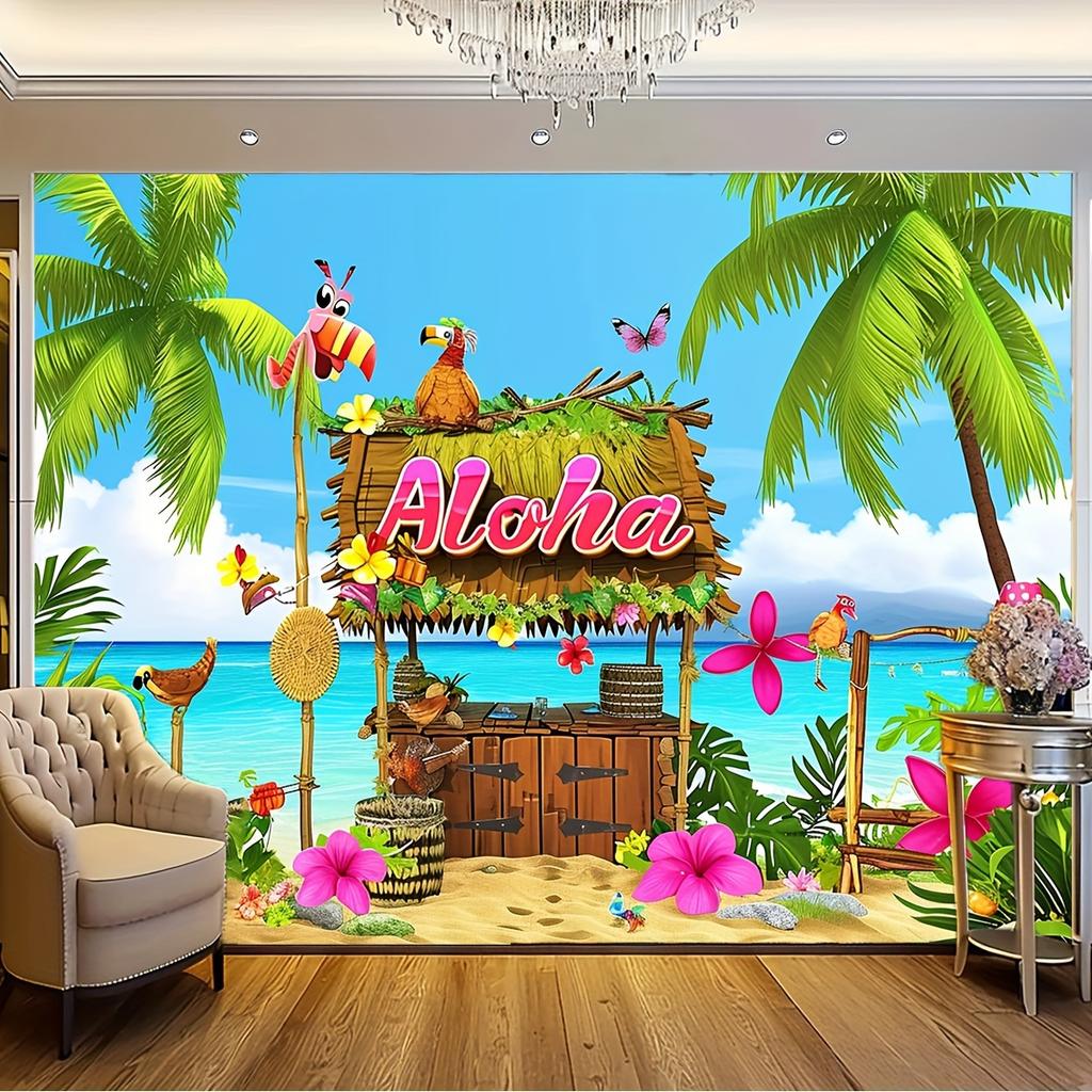 1 szt., Dekoracje Imprezowe Hawajskie Akcesoria Tło Plażowe Baner Imprezowy Tło Banerowe do Fotobudki Imprezowej Dekoracje Imprezowe Aloha