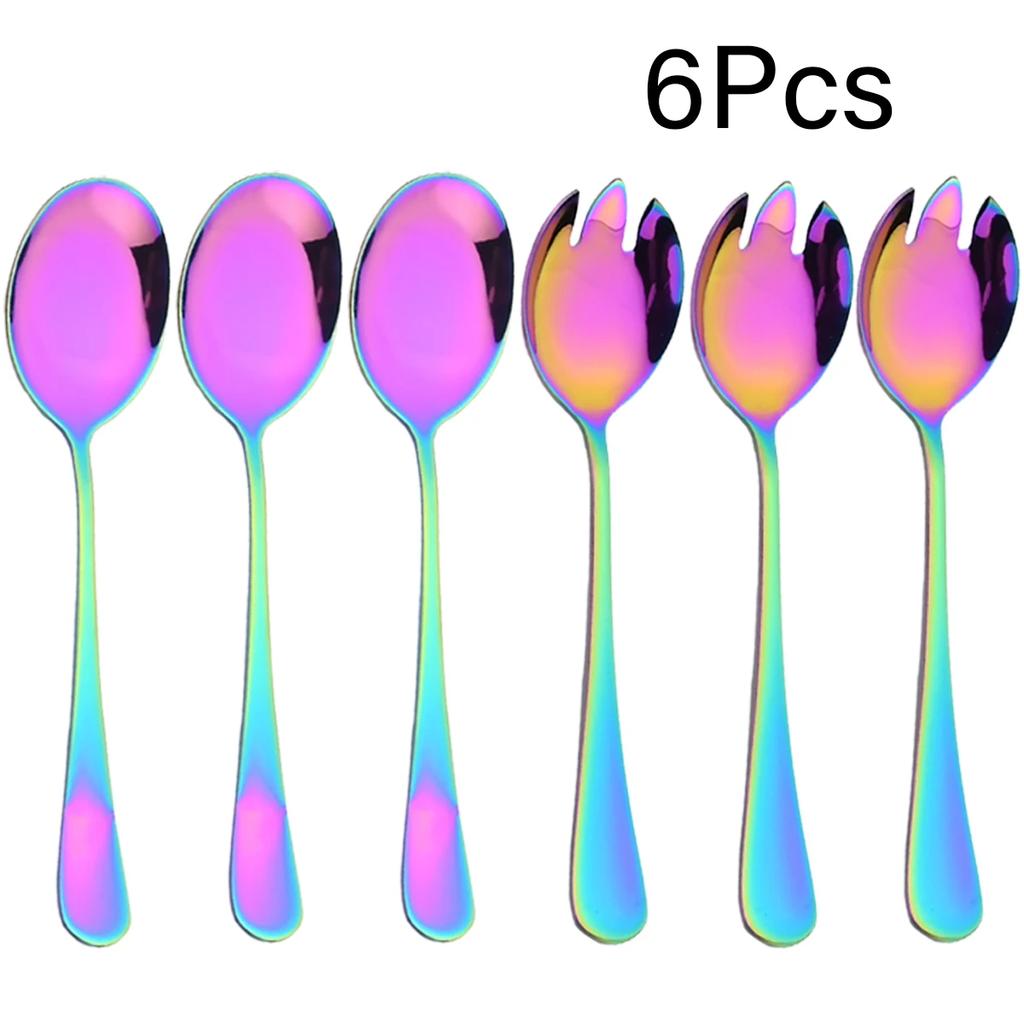 6 Pieces Salad Cutlery Set Stainless Steel Salad Spoon Fork Gold Salad Server European Style Kitchen Tool Accessories