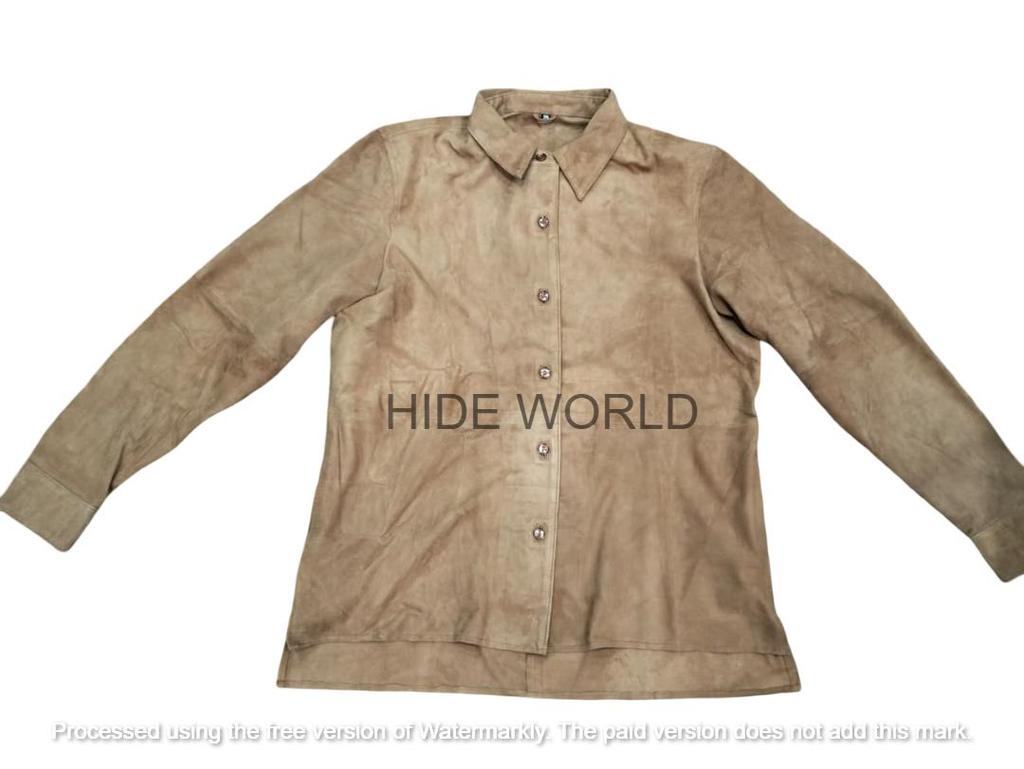 Women Genuine Soft Pure Suede Brown Leather Shirt Biker Casual Classy Handmade