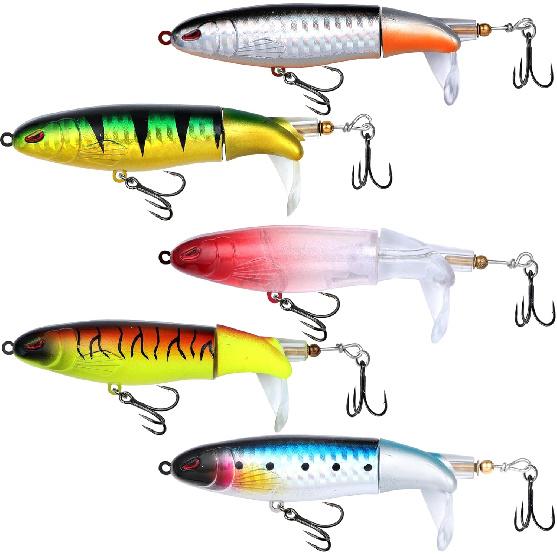 5PCS Fishing Lures Whopper Plopper Fishing Lure Bass Whopper Lures Kit Plopping Bass Lure Floating Pencil Bass Bait Topwater Fishing Lures withTackle