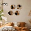 Retro Geometric Wall Signs 4Pcs Wooden Cat Decor 2D Flat Hollow Art Prints Modern Bedroom Accents Art Minimalist Hanging for Living Room Home