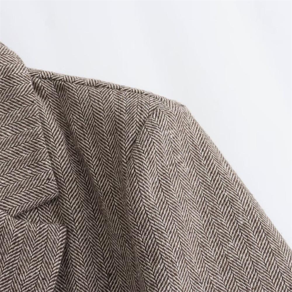 PB&ZA Women's Herringbone Suit Jacket - 2024 Autumn/Winter Versatile Design