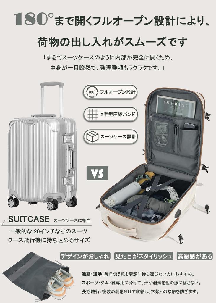 SUMOCMI Business Backpack, Large Capacity, for Men and Women, Travel Bag, Large Capacity, with Shoe Pocket, 3-Way, 180° Opening Design, Waterproof,