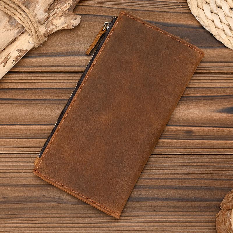 Genuine leather cash wallets vintage leather purse men women clip purse wallet luxury designer long wallet for male female