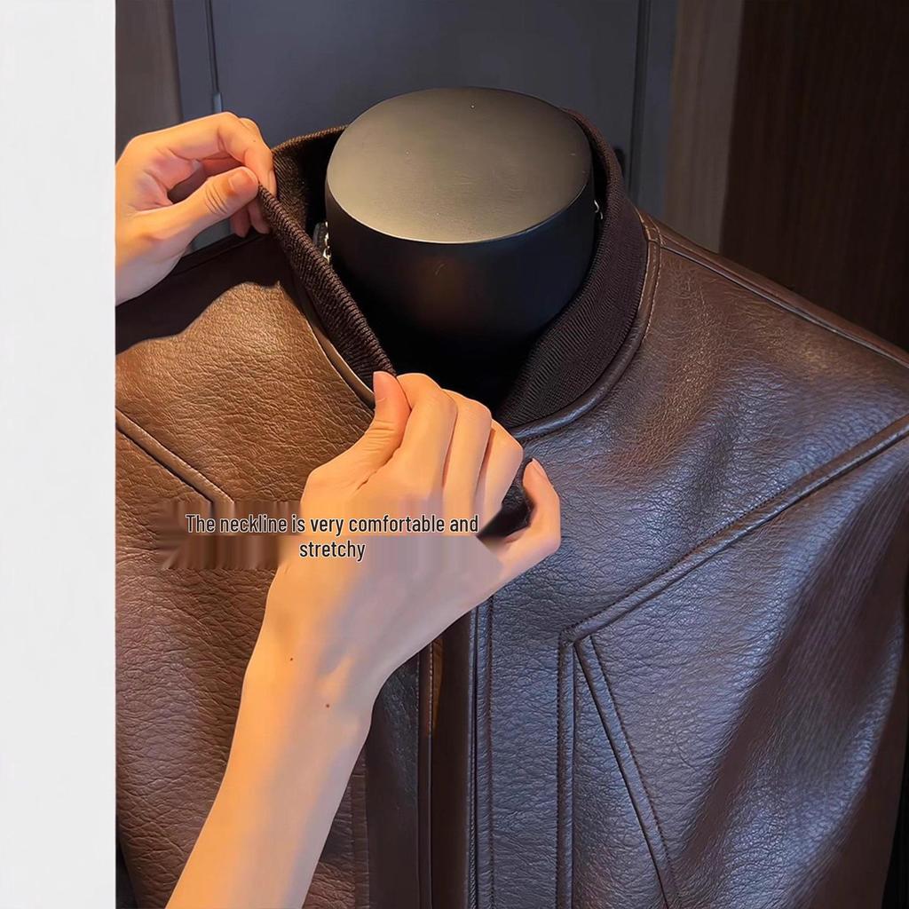Stylish Black Men's Leather Motorcycle Jacket for Autumn and Spring