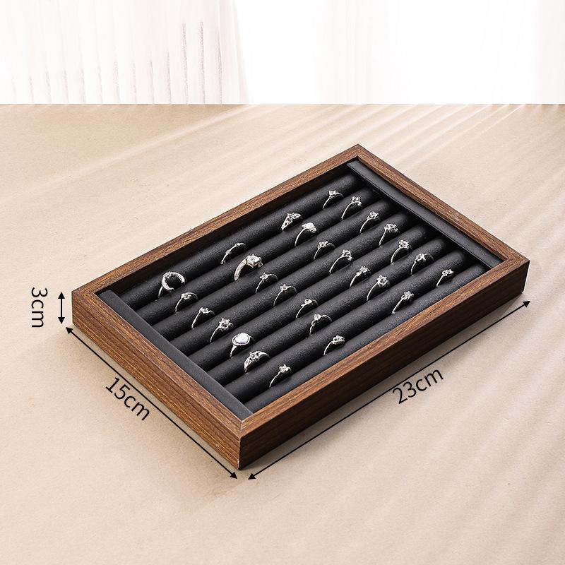 Shopping Mall Counter Jewelry Tray Display Walnut Box Flannel Jewelry Storage Large Capacity Ring Necklace Display Tray