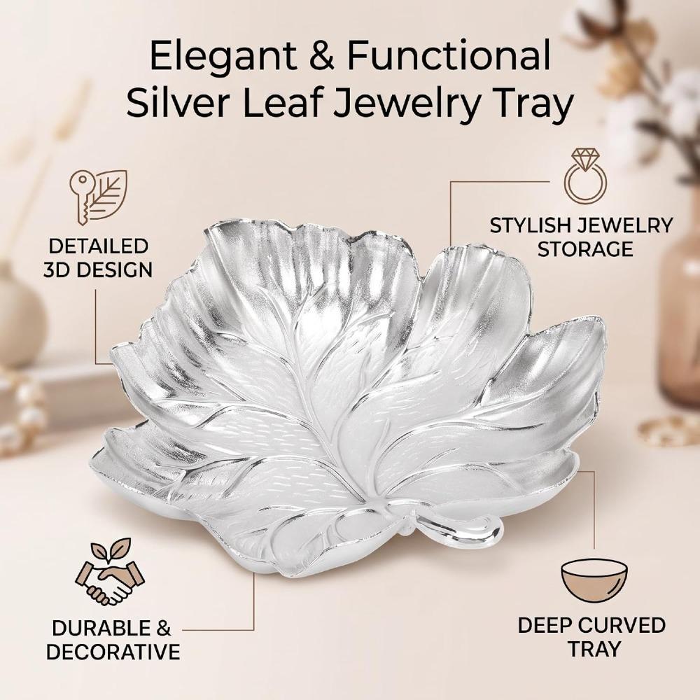 Alloy Trinket Dish Maple Leaf Shaped Metal Jewelry Holder Decorative Jewelry Tray Living Room