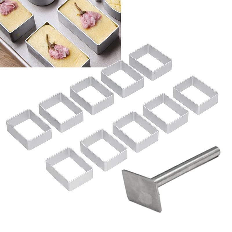 Rectangle Shape Pineapple Cake Pie Biscuit Cutter Mold Stainless Steel Pulburon Molder With Pusher Cake Decorating Tools