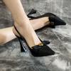 Black Word with Hollow Bow Camellia Sandals Women's Horseshoe Heel Breathable Comfortable High Heels