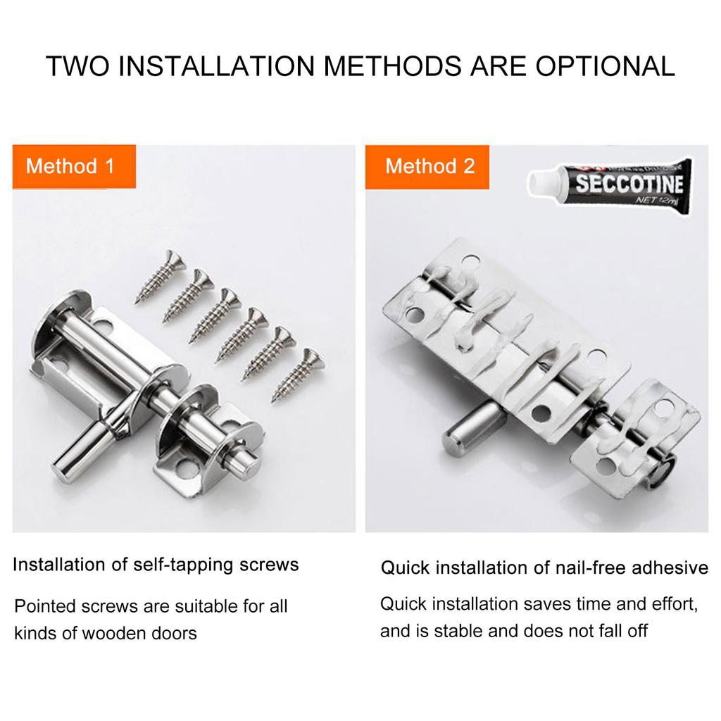 Sliding Bolts Latch Hasp Stainless Steel Heavy Duty Door Lock Gate Safety Toilet Door Lock for Wood Fence Interior Door