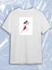 TeeSensation White Crew Neck Short Sleeve T-Shirt with Minimalist Line Art Dancing Couple In Red Dress Print