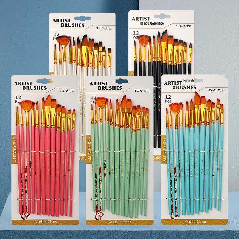 Multifunctional 12-Piece Nylon Bristle Brush Set for Watercolor & Fine-Line Chinese Painting