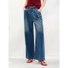 JUZI ANNACO Women's Retro Elastic Waist Loose Denim Wide-Leg Pants