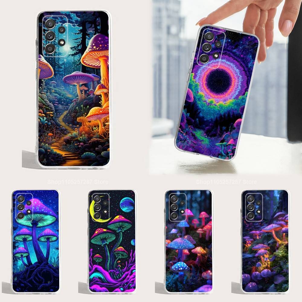 Trippy Plant Mushroom Case For Samsung A51,30,71,S9,Ultra,Lite,S22,10,20,FE,23,21,PIus,Transparent, Silicone