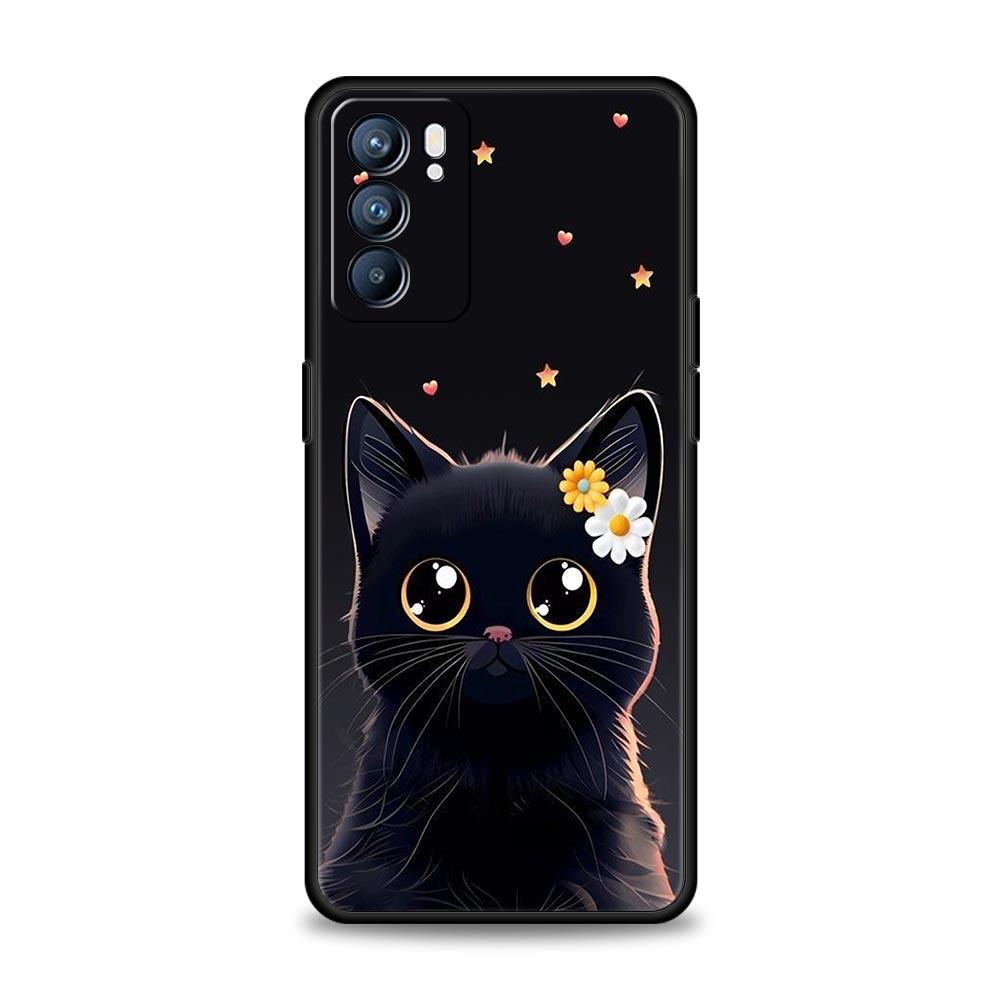 Case For Oppo A54 A53 A52 A9 A15 A95 A17 A16 A76 A74 Find X6 X5 Reno8 Reno7 Reno6 Pro 5G Cover Cartoon Lovely Cat Art Fashion