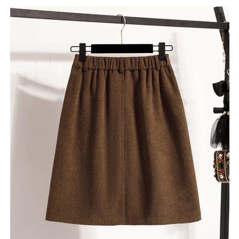 DIMANAF 2025 Plus Size Autumn Winter Women Skirts Short Corduroy Elastic Waist Trousers Oversize 5XL Black Thicken