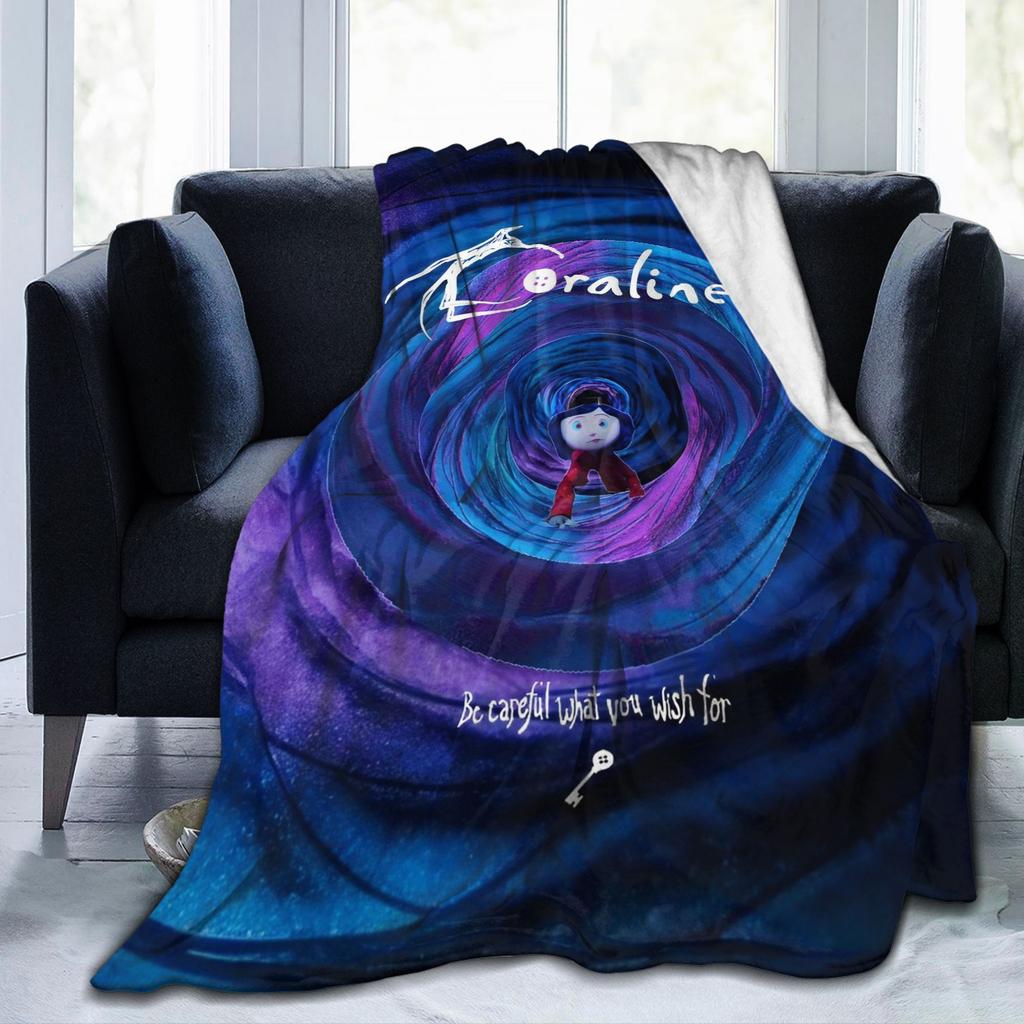 Coraline Halloween Horror Blanket Flannel Spring Autumn Portable Lightweight Throw Blankets for Home Car Bedding Throws