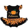 Newborn Infant Baby Girl My 1st Halloween Outfit Flutter Sleeve Pumpkin Bowknot Tutu Princess Polka Dots Romper Dress Set