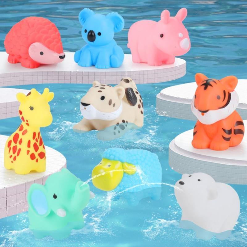 Rubber Cartoon Animal Baby Bath Toy Floating Squeeze Animal Water Squirting Toy With Sprays Design For Toddler Bathing