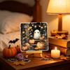 Holiday Gift for Autumn Lovers Halloween Wood Tabletop Sign with Mini Easel, Cute Pumpkin Ghost Decorative Plaques Cafe Plaque, Rustic Ornament