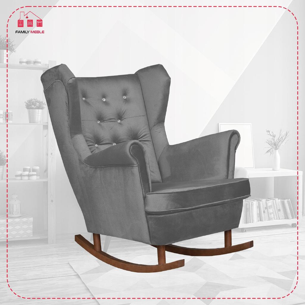 Diana Rocking Chair, Scandinavian, Family Meble, Grey Crystals