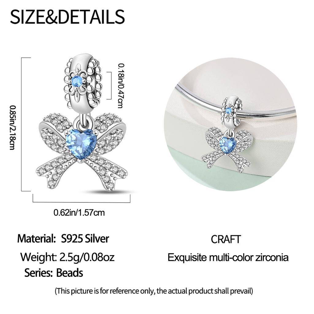 Charm Bead Charms Authentic copper Plated Blue Zircon Butterfly Knot Heart Pendant Bead Charms Compatible With Bracelets Diy Gift Women Delicate