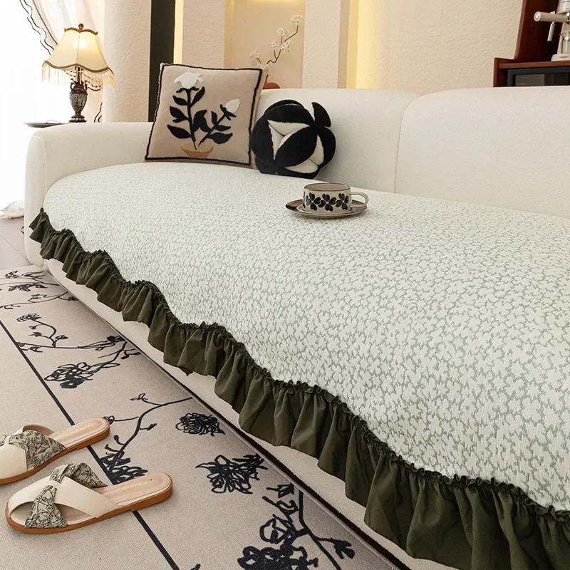 French Antique High-end Skirt Sofa Cushion New Style Light Luxury High-end Straight Row Cover Four Seasons 90x90cm
