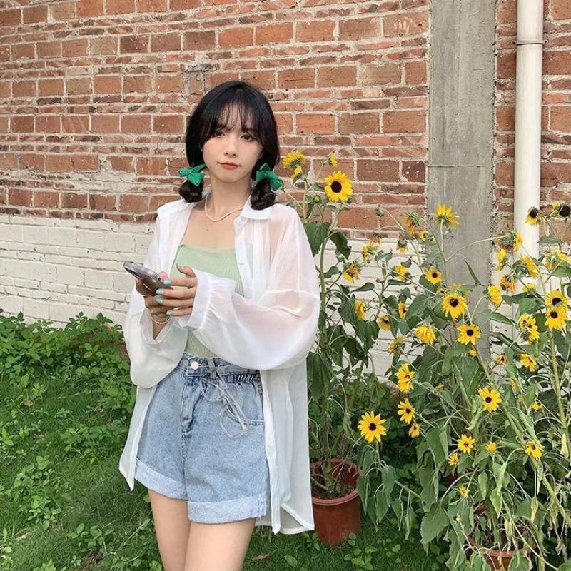 WTEMPO Chiffon Shirt Women Summer Thin Sun Protection Shirt Solid Casual Top StreetWear Versatile Shirt Vintage Female Clothing