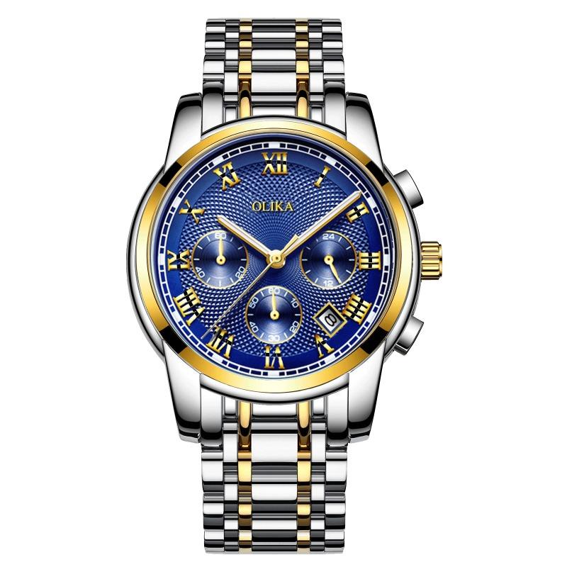 New Top Brand Fashion Men's Watch Fine Steel Band Casual Sports Luminous Waterproof Three-Eye Six-Pin Watch