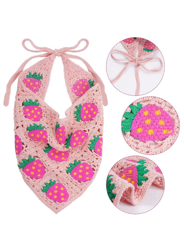 1pc Pink Crochet Bandana Headbands Ladies Girls Knitted Strawberry Headgear Hair Accessories For Hair Decoration