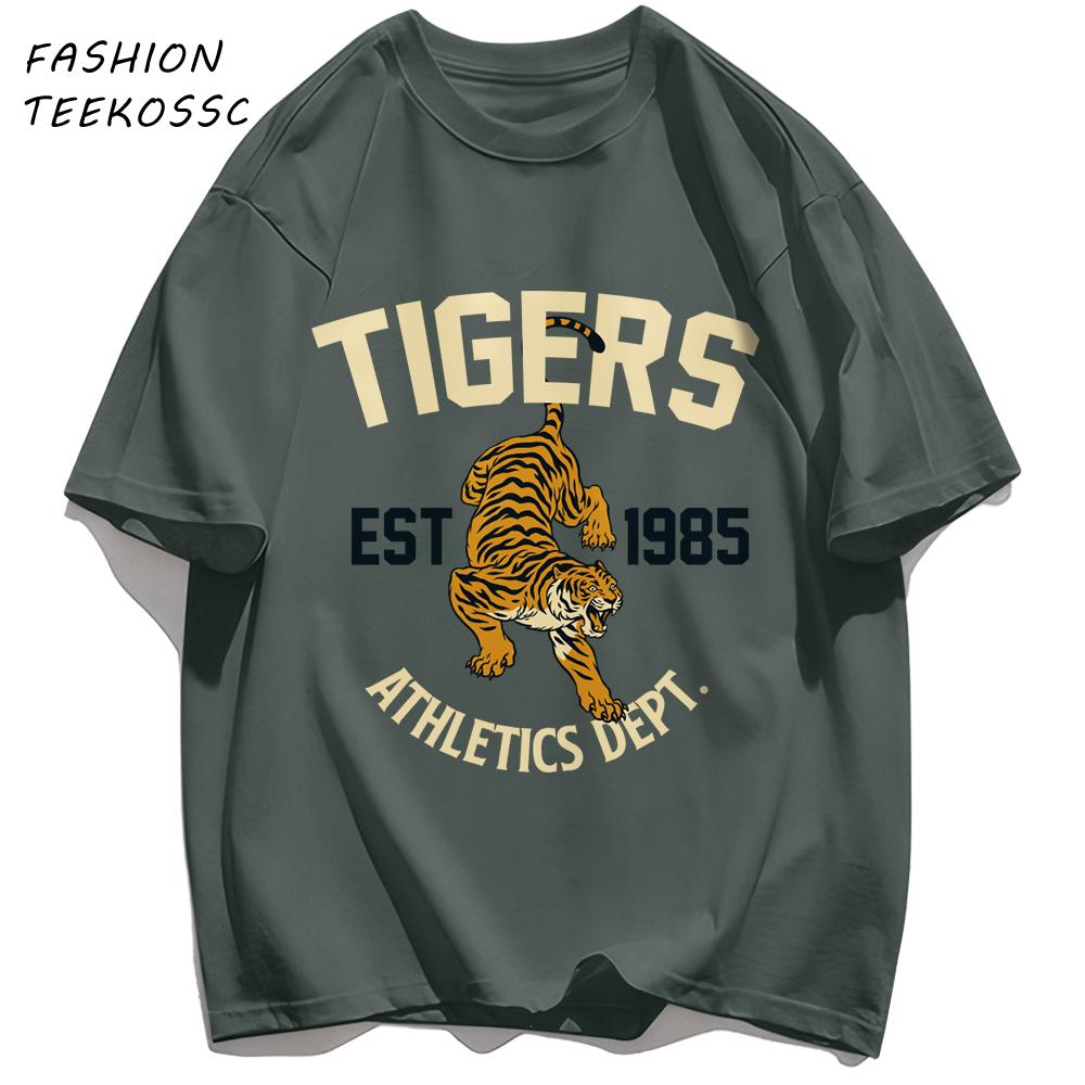 Tigers Est 1985 Sport Pattern T Shirt Men Comfortable Loose TShirt Summer Casual Y2K Short Sleeve Cotton AllMatch Clothes