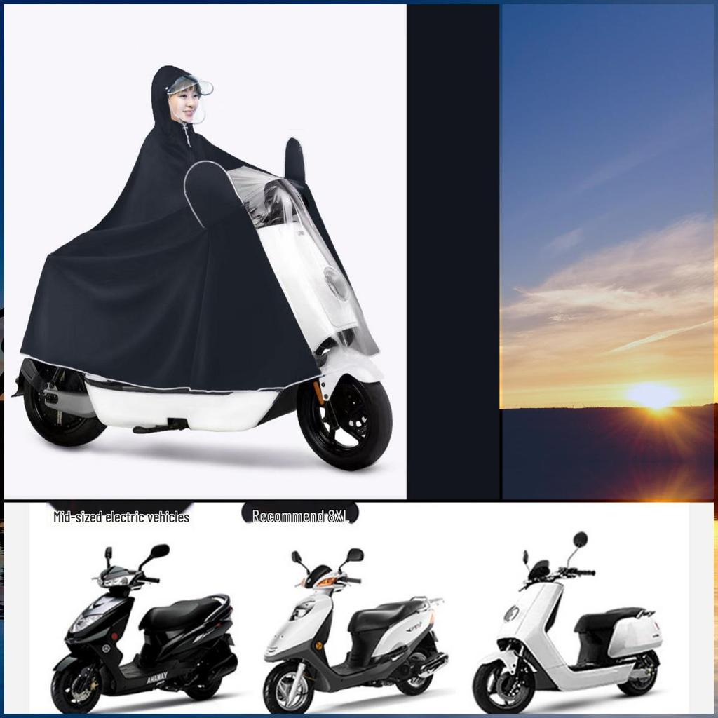 Thickened Electric Vehicle Poncho with Clear Dashboard, Double Brim, and Extended Length for Rainstorm Protection – Helmet-Compatible