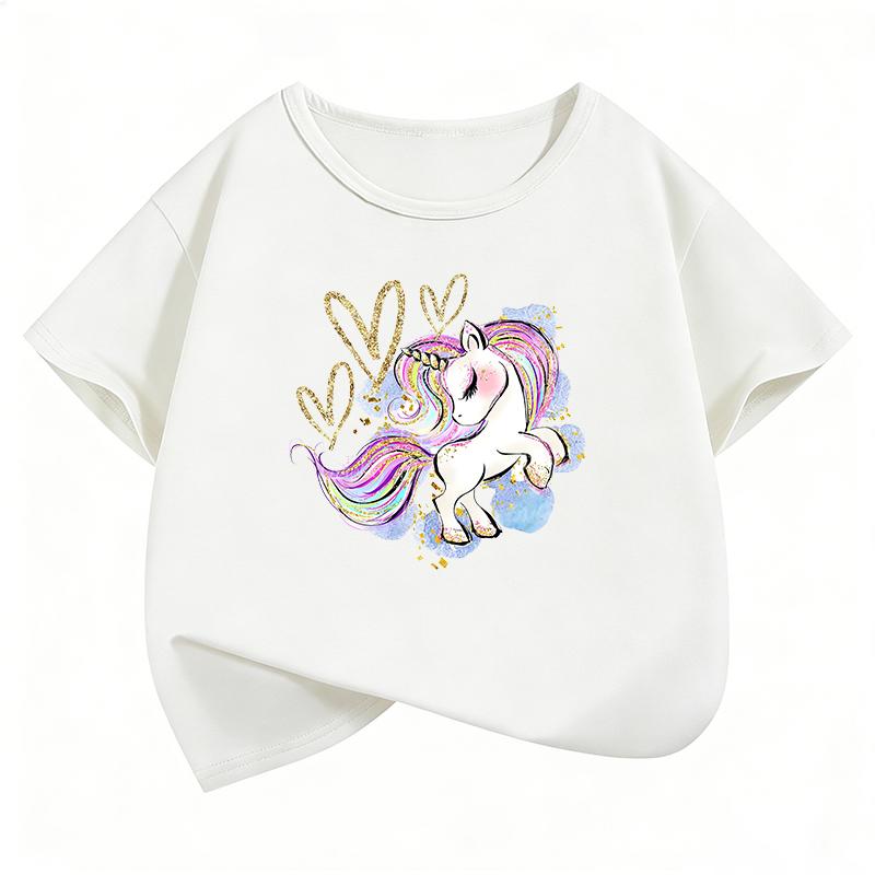 Fashion Horse with Love Heart Design TShirt Printed T Shirt Girls Summer Clothes Short Sleeve Tops TShirts Cute Clothing