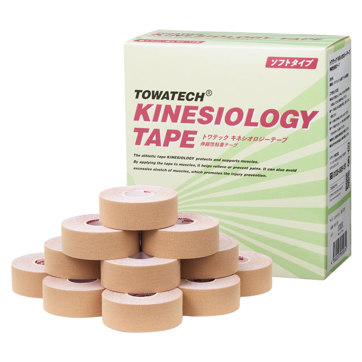 

Towatec Kinesiology Tape, Soft Type, 25mm x 5m, 12 Rolls, Kinesiology Tape, Elastic