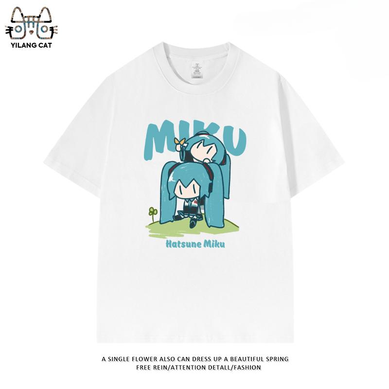 Hatsune Miku secondary pattern T-shirt summer men and women high quality 100% cotton T-shirt casual Harajuku loose T-shirt