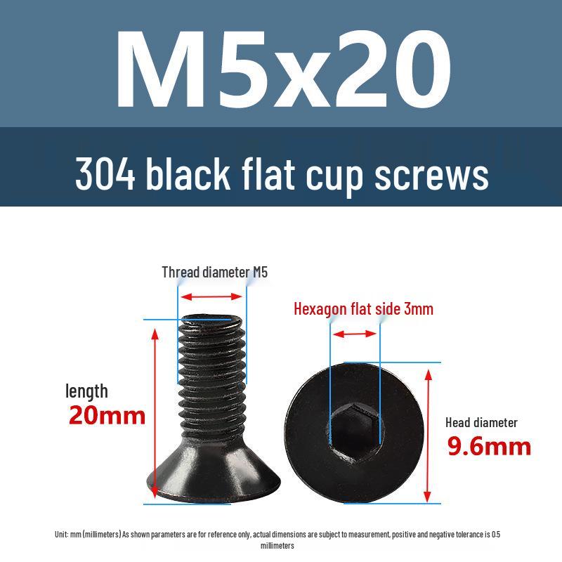 Yigu Black 304 Stainless Steel Extended Flat Head Hex Socket Screws (M2, M3, M4)