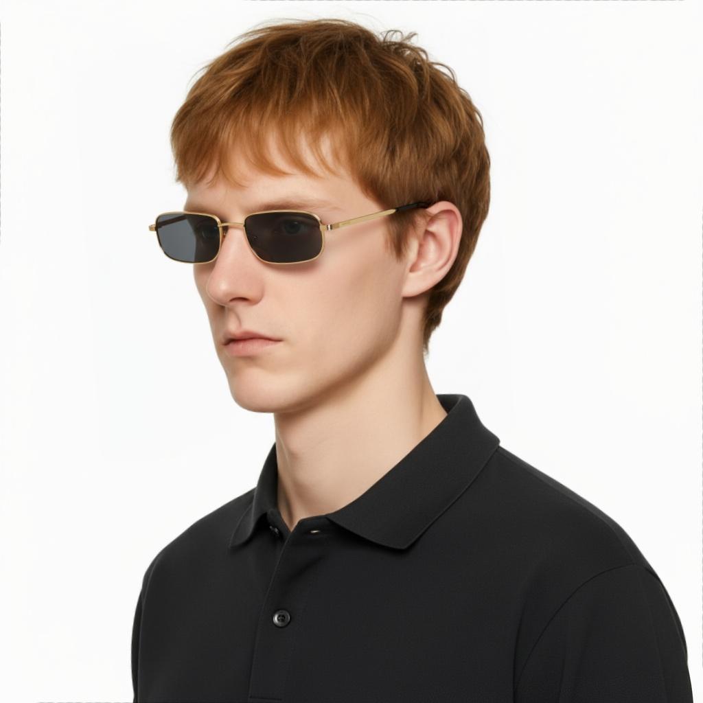 Gucci Rectangular Sunglasses With Adjustable Degree Logo Engraving Men sunglasses Gold GG1457S001