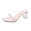 2025 Summer New Middle Heel Fashion Versatile High Heels Thick Heel Wear Rhinestone Cool Slippers Transparent Sandals Women